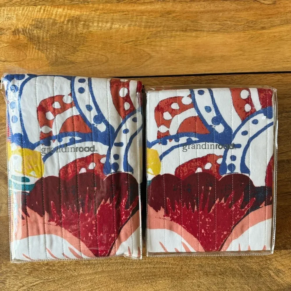 NWT Set of 2 Grandin Road Leena Sham Floral Bright Boho Quilted - Picture 2 of 4